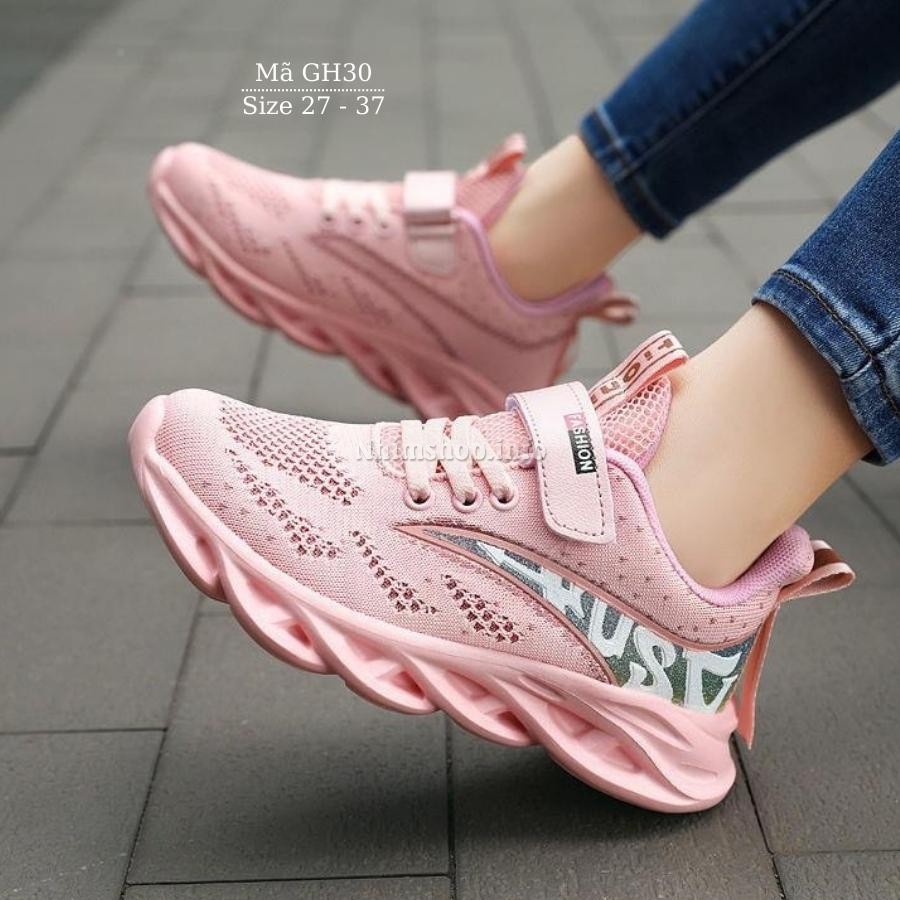 Giày thể thao bé gái 3 - 12 tuổi màu hồng đẹp thời trang đi học chạy bộ siêu nhẹ êm chân phong cách Hàn Quốc GH30