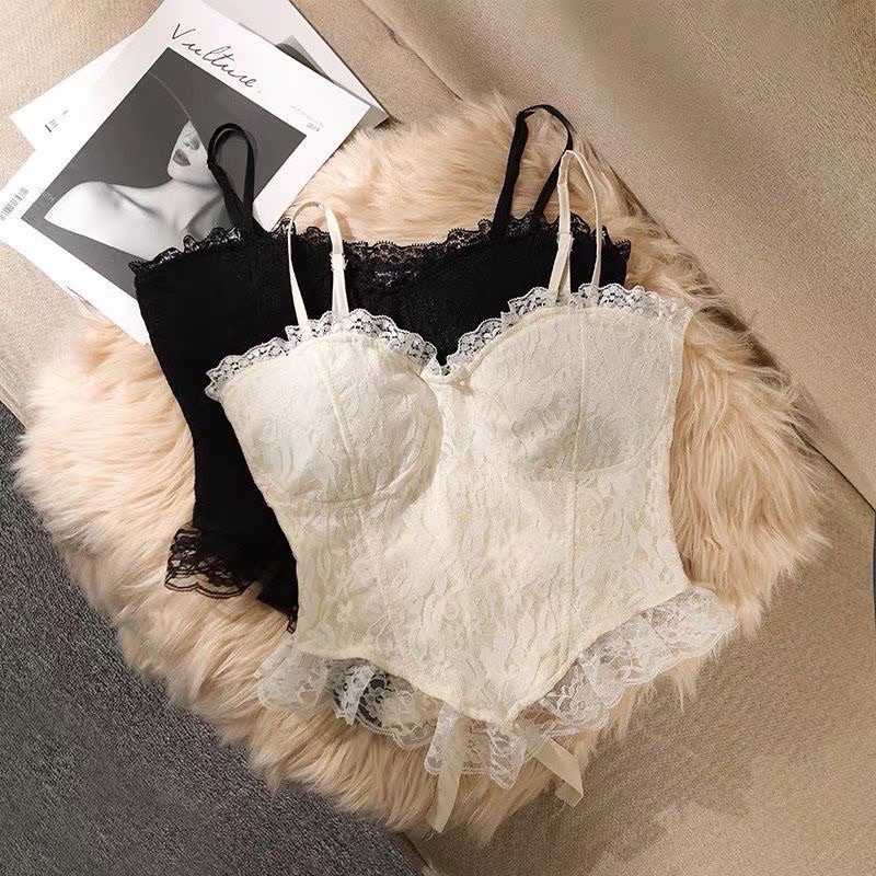áo hai dây ren vạt nhọn sexy phong cách retro pháp