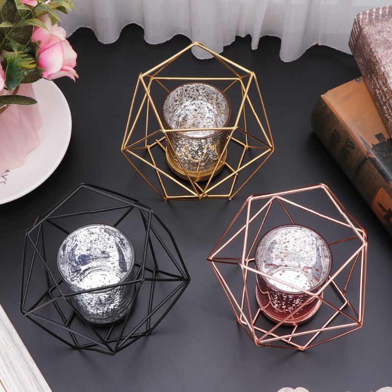 Giá Đỡ Đèn Cầy Bằng Kim Loại Họa Tiết Hình Học 3D Phong Cách Bắc Âu Độc Đáo