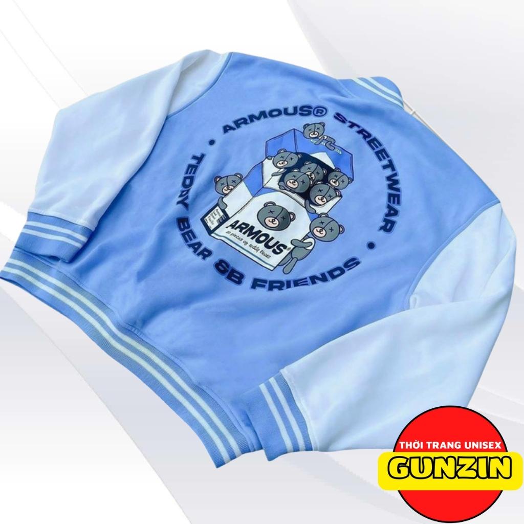 Áo khoác bomber nỉ phối tay ngoại unisex ARMOUS form rộng chất nỉ dày dặn cao cấp nam nữ đều phù hợp GUNZIN