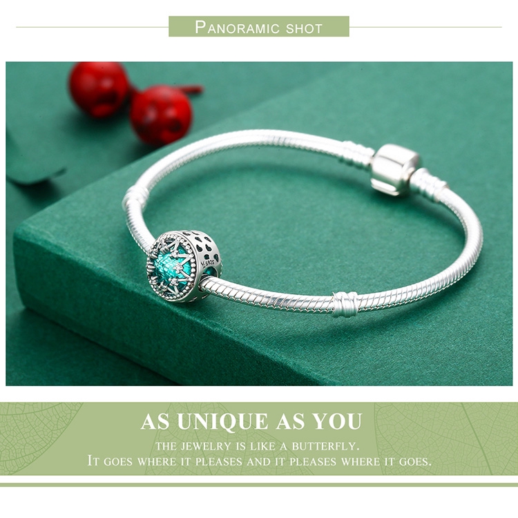 Hạt xỏ vòng tay Bamoer Scc308 bằng bạc 925 họa tiết bông tuyết đính đá sang trọng