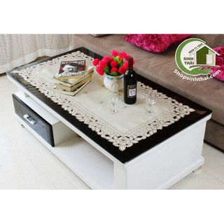 [ 40cm x 80cm ] Tấm khăn trải bàn bằng vải thêu hoa cao cấp sang trọng - vải cotton trắng - giao hoa văn ngẫu nhiên