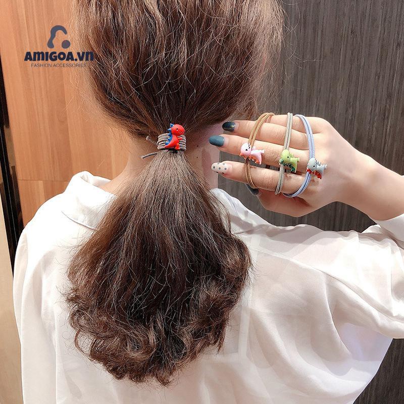 Dây Cột Tóc Cao Su Thắt Nút Họa Tiết Khủng Long Xinh Xắn