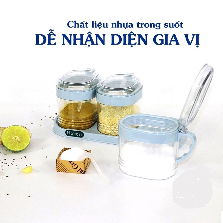 Bộ 3 hộp đựng gia vị kèm thìa, nhựa PP