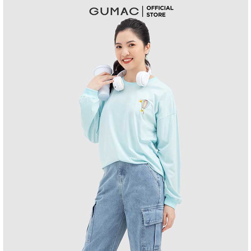 Áo thun nữ tay dài thêu GUMAC phong cách Hàn Quốc, dễ thương ATB130