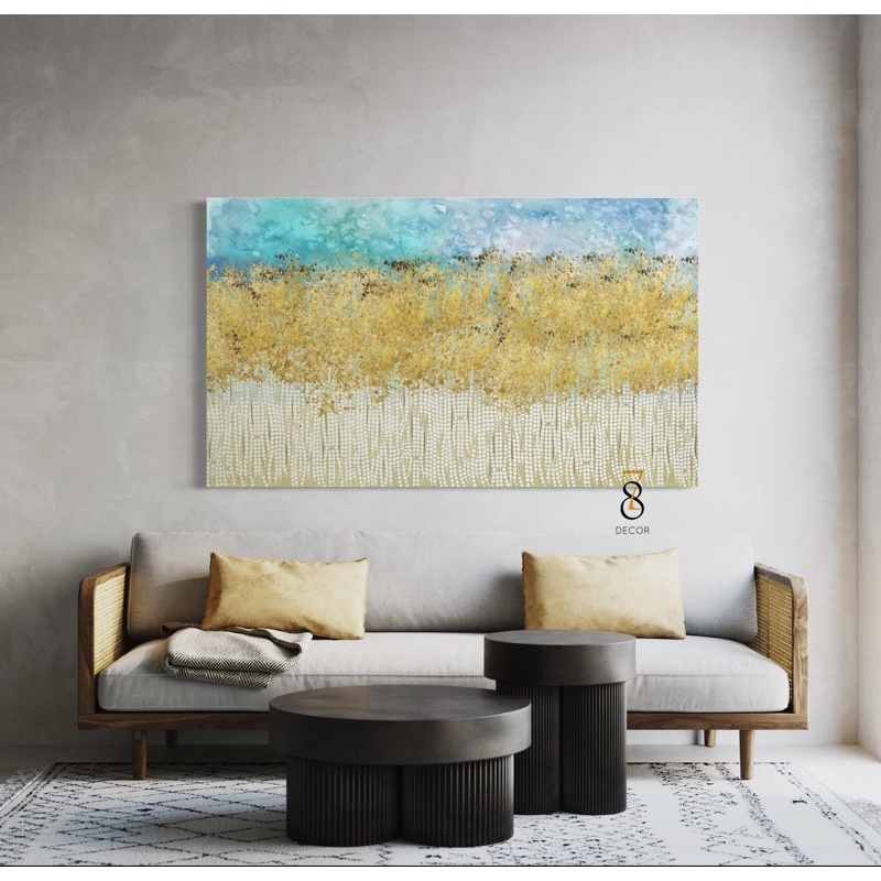 Tranh Canvas | Golden Art Abstract 1FHABS018 | Tranh Căng Khung Cao Cấp | Tặng Kèm Đinh Đa Năng