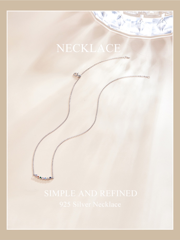 Dây Chuyền Bamoer SCN451 Bạc Sterling 925 Đính Đá Zircon Kiểu Khối Rubic Với Nhiều Màu Bắt Mắt Với Size Tùy Chỉnh