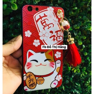 Ốp mèo thần tài kèm móc mèo sứ , móc lợn sứ iphone , samsung , oppo