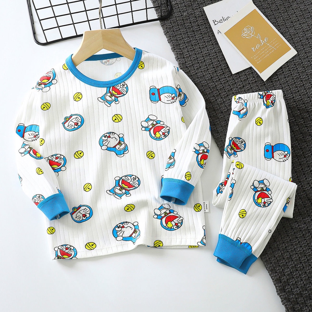 ✨Hàng Có Sẵn✨ Bộ Đồ Ngủ Vải Cotton Dáng Dài Thời Trang Thu Đông Cho Bé