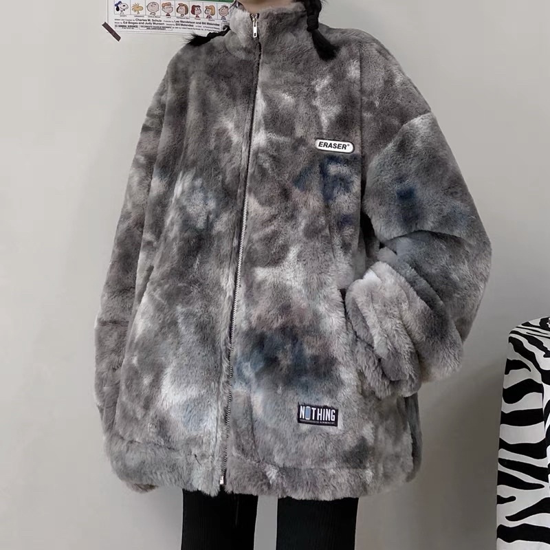 Áo khoác lông màu xám khói lông siêu mịn