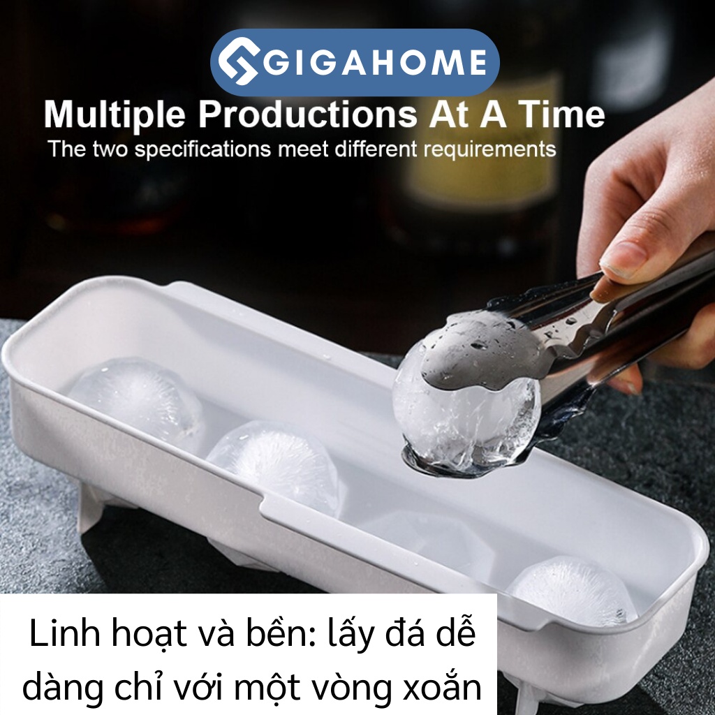 Khay Làm Viên Nước Đá Tròn Cỡ Lớn 4 Viên GIGAHOME Làm Thạch Pudding Có Nắp 9899