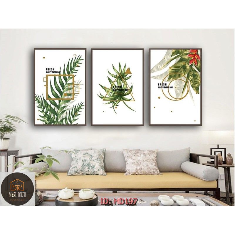 [HOT] 10 Bộ tranh treo tường canvas gồm 3 bức phong cách trừu tượng tối giản Minimalism và tranh lá cây