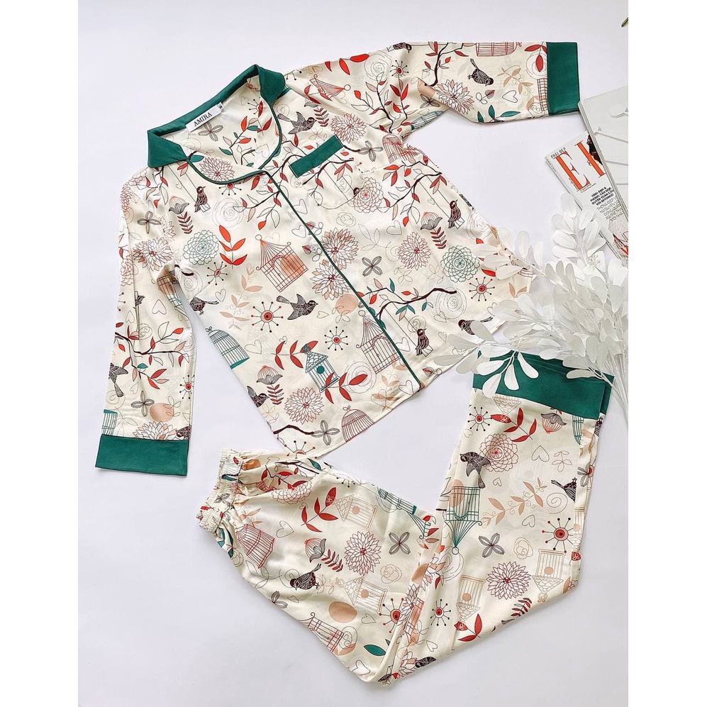 JAPAN SILK - Bộ Pijama lụa satin Nhật họa tiết thiên nhiên thanh nhã