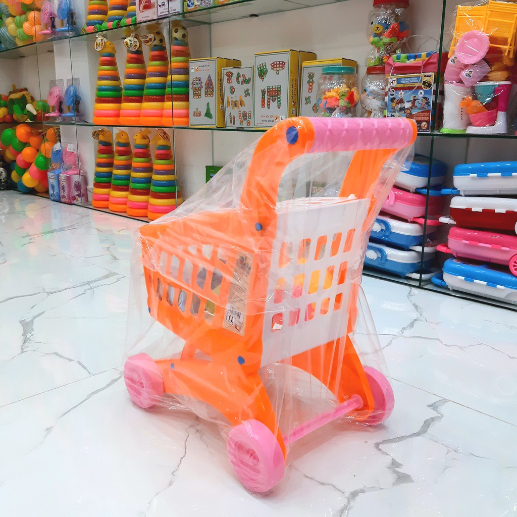 Xe Đẩy Siêu Thị Mini Kèm Đồ Chơi Trái Cây, Hoa Quả Cho Bé Tập Đi Chợ, Đi Chơi. Xe Đồ Chơi Bán Hàng Cho Bé Viêt Nam