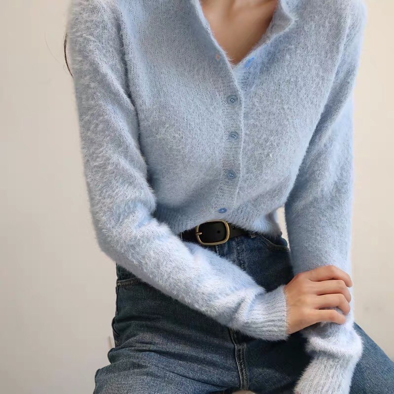 Áo len lông tay dài cài nút, cardigan croptop len lông | BigBuy360 - bigbuy360.vn