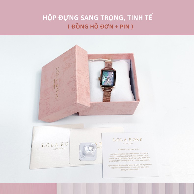 Đồng hồ nữ đẹp sang trọng Lolarose dây kim loại mặt vuông vỏ ngọc trai tím xanh quyến rũ LR4180 | BigBuy360 - bigbuy360.vn