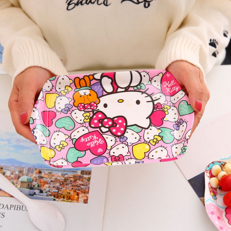 Khay Đựng Thức Ăn Hình Vuông mini In Họa Tiết hello kitty Dễ Thương Cho Bé