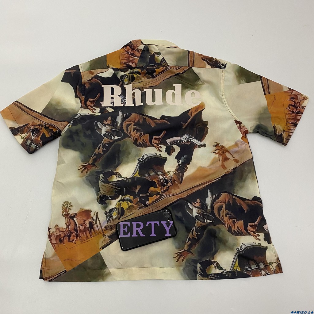 ERTY RHUDE oil painting shirt short-sleeved bounty hunter back letter print high street trend profile male T-shirt