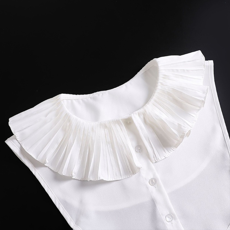 Cổ áo sơ mi giả màu trắng nhún bèo lá sen xếp ly phong cách lolita ngọt ngào cho nữ