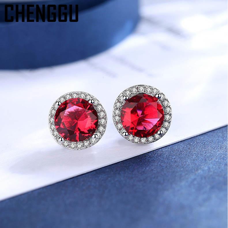 Bông Tai Bạc 925 Đính Đá Ruby Đỏ Sang Trọng Cho Nữ