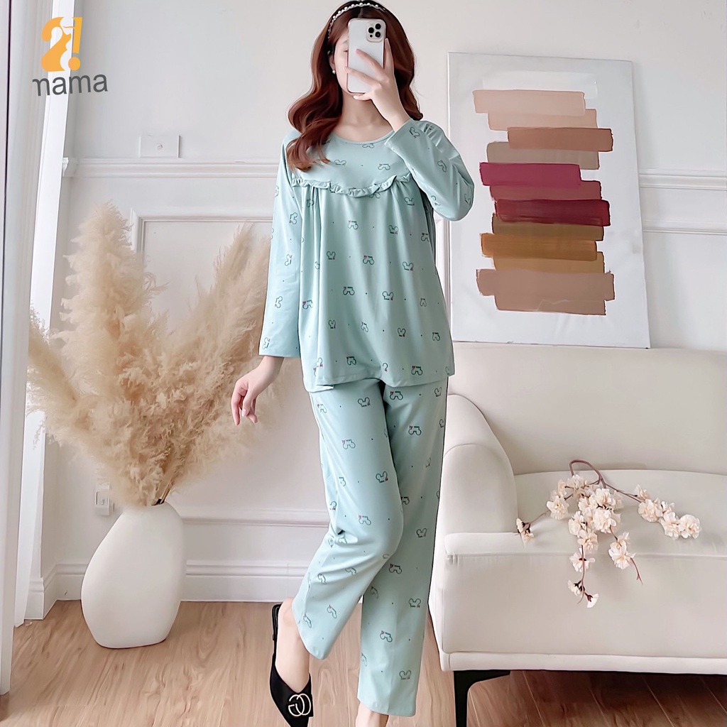 Bộ đồ bầu sau sinh 2MAMA, hình gấu cotton có khóa kéo cho bé ,dễ thương,V203