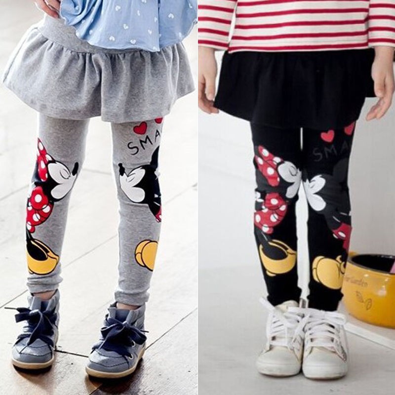 Quần legging phối váy họa tiết hoạt hình Mickey Minnie cho bé gái 2-7 tuổi