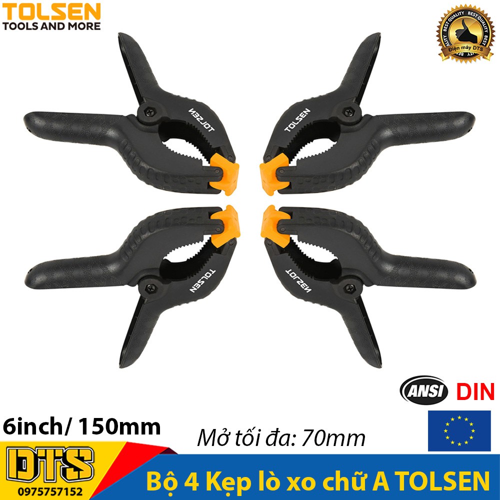 Bộ 4 Kẹp lò xo kẹp gỗ, kẹp gỗ chữ A TOLSEN 6inch -  150mm, cơ khí thông minh - Tiêu chuẩn xuất khẩu Châu Âu