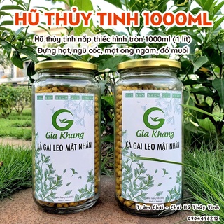 Hũ thuỷ tinh 1000ml (Hũ trơn, không in hình) - Đựng hạt, ngũ cốc granola, gia vị, bánh kẹo, đồ muối, mật ong chanh