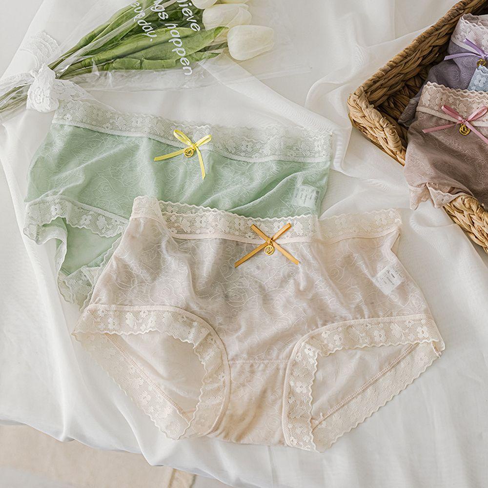 AROMA Quần Lót Ren Trong Suốt Lưng Vừa Đính Nơ Gợi Cảm Cho Nữ