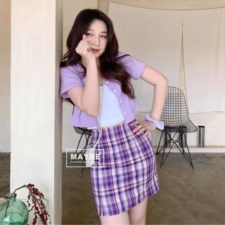 SET ÁO HAI DÂY ÁO KHOÁC LỬNG KÈM CHÂN VÁY CARO TÍM (KÈM HÌNH THẬT)