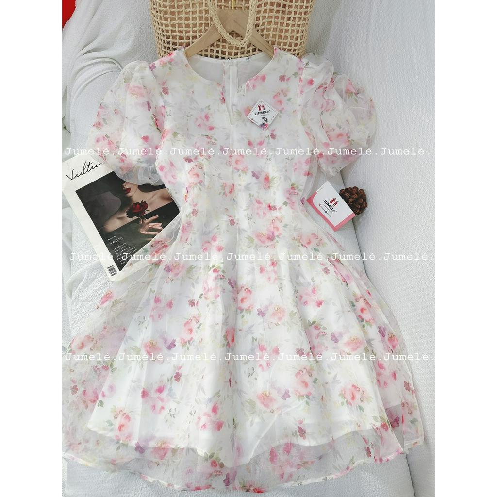 Đầm voan hoa thiết kế chít ly eo