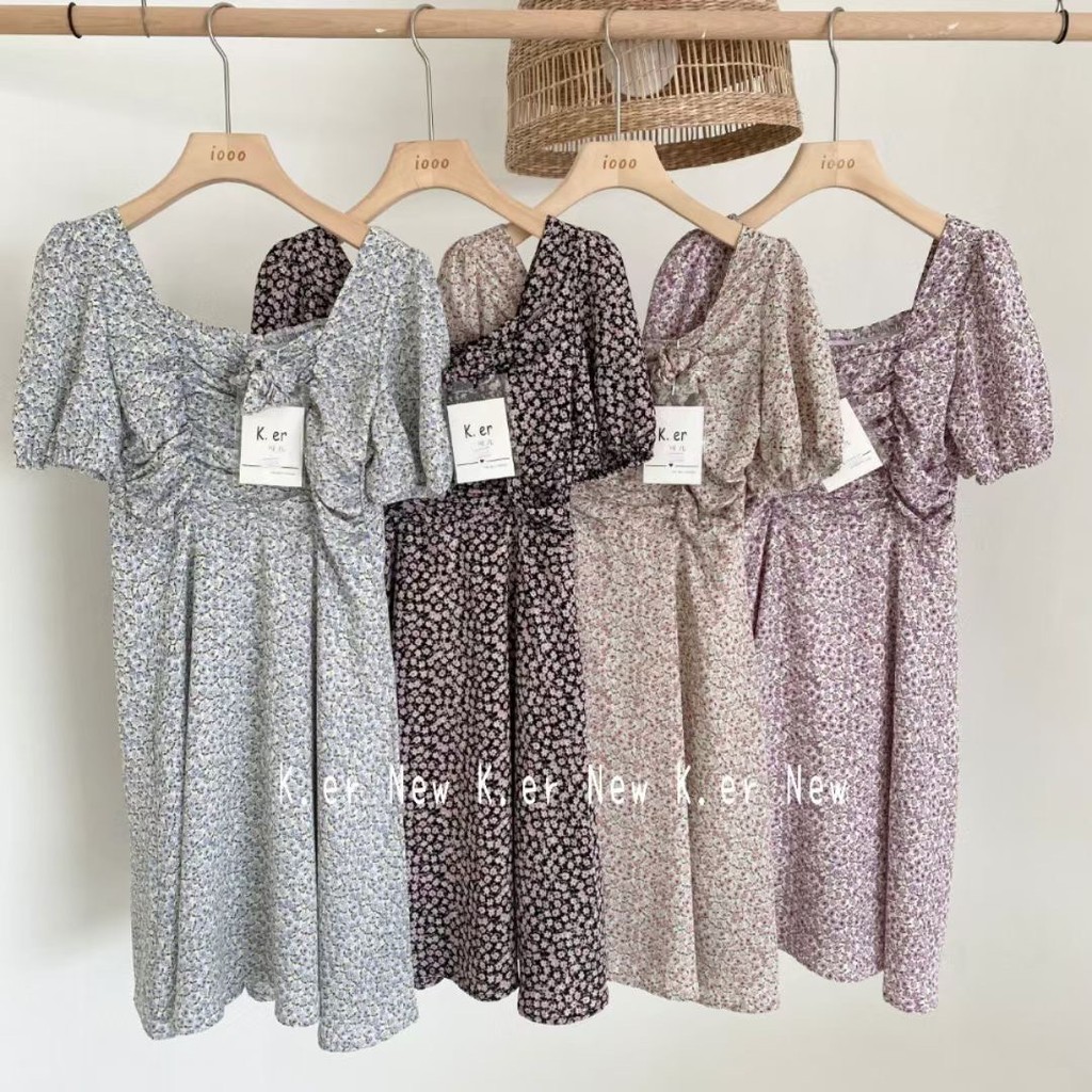 Váy hoa nhí nhún ngực tay chun VKE 1002-1 Ulzzang style🌸 Hàng Quảng Châu