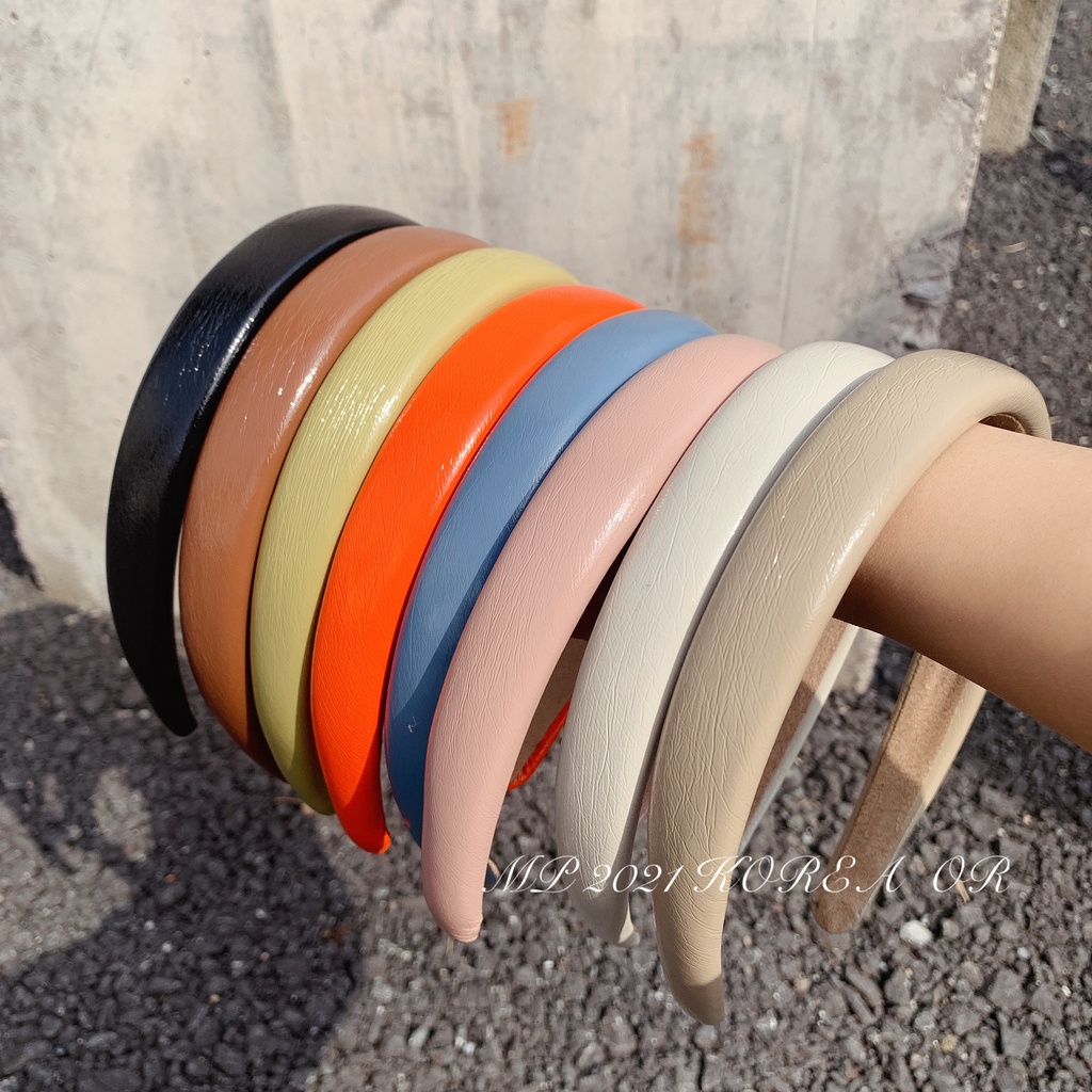 Băng đô vải da mỏng màu kẹo đơn giản thời trang dành cho nữ