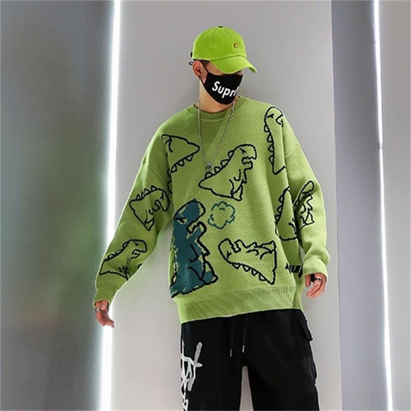 Áo Khoác cardigan Dệt Kim Dáng Rộng In Họa Tiết Khủng Long graffiti Đường Phố hip hop Thời Trang Mùa Đông 2021 Cho Nam Và Nữ