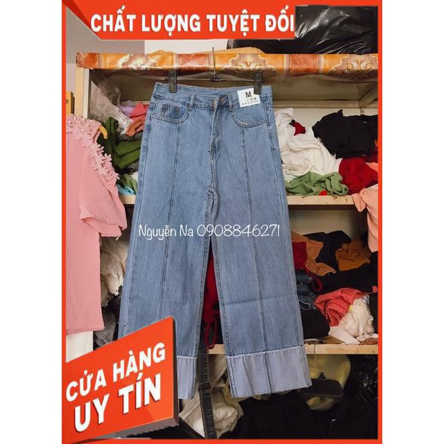 Quần jeans ống rộng gấp lai 2 màu đậm- nhạt | BigBuy360 - bigbuy360.vn
