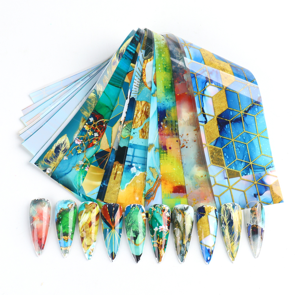 [Hàng mới về] Bộ 10 miếng dán móng tay họa tiết đá cẩm thạch nhiều màu sắc