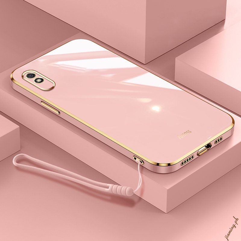 Ốp Điện Thoại Silicon Mềm Viền Thẳng 6D Chất Lượng Cao Có Dây Đeo Cho mi Xiaomi Redmi 9A Sự Bảo Vệ