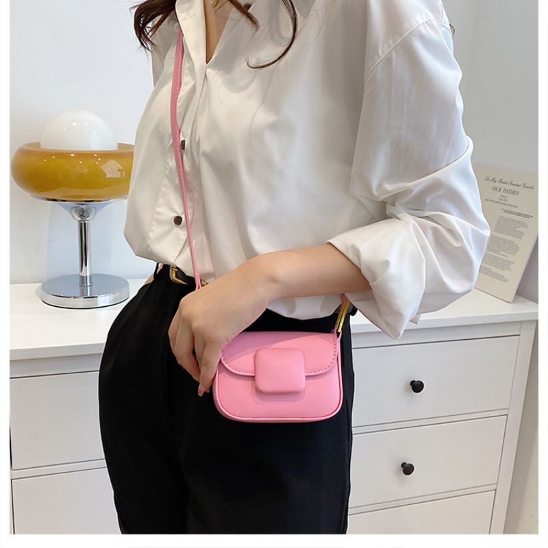 Túi Xách Da Mini Nữ Khóa Vuông, Túi Da Đeo Chéo Bé Gái Cao Cấp Thời Trang Trẻ Trung