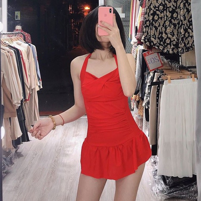 Bikini 1 mảnh nhún thân, bộ bơi liền 2 dây kín đáo che bụng béo cho nữ Bikini191