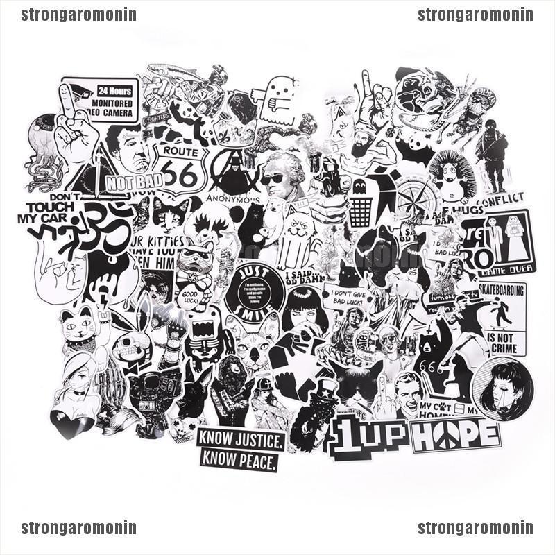 Bộ 100 miếng dán trang trí graffiti màu trắng đen bằng PVC dành cho ván trượt/ laptop/ hành lý