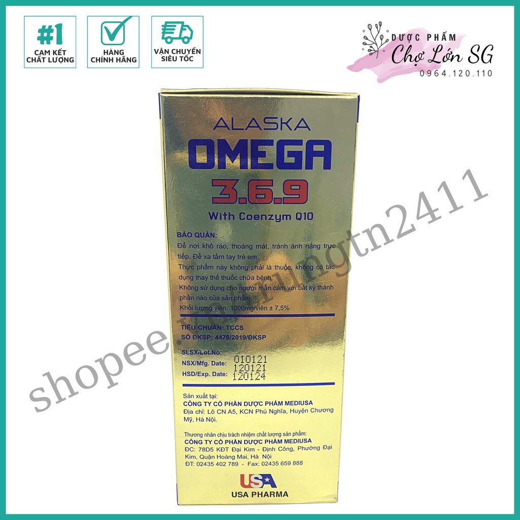 Viên dầu cá ALASKA OMEGA 369 WITH COENZYM Q10 hỗ trợ cải thiện thị lực  - Chai 100 viên