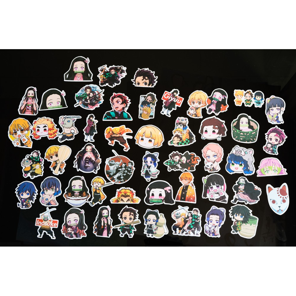 Bộ 50 sticker dán chủ đề Kimetsu no Yaiba - thanh gươm diệt quỷ trang trí laptop, Ukelele, xe máy, Guitar, mũ bảo hiểm