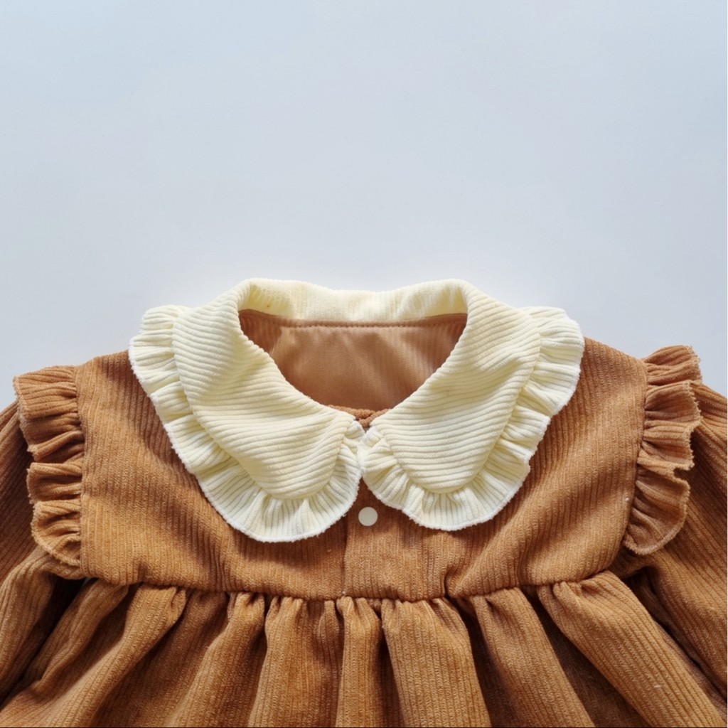 Váy đầm tiểu thư công chúa Babydoll chất nhung tăm Thu Đông cho bé gái từ 5-19kg. Riokids TT2