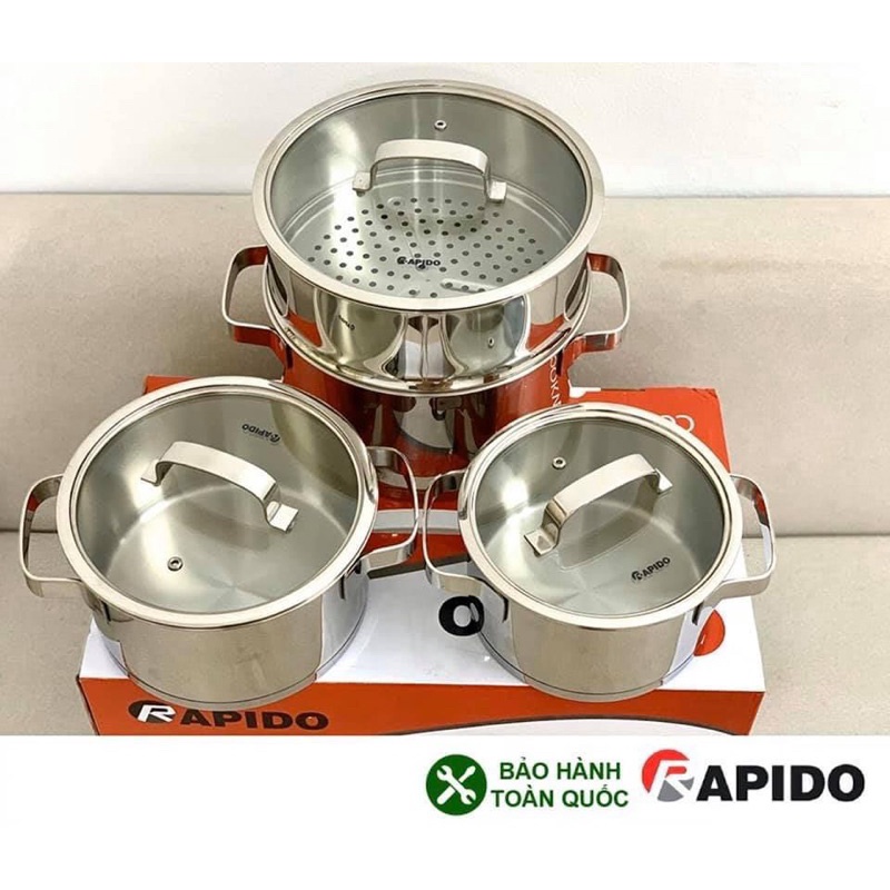 Bộ nồi 3 chiếc kèm xửng hấp hoặc chảo từ Teflon 28cm
