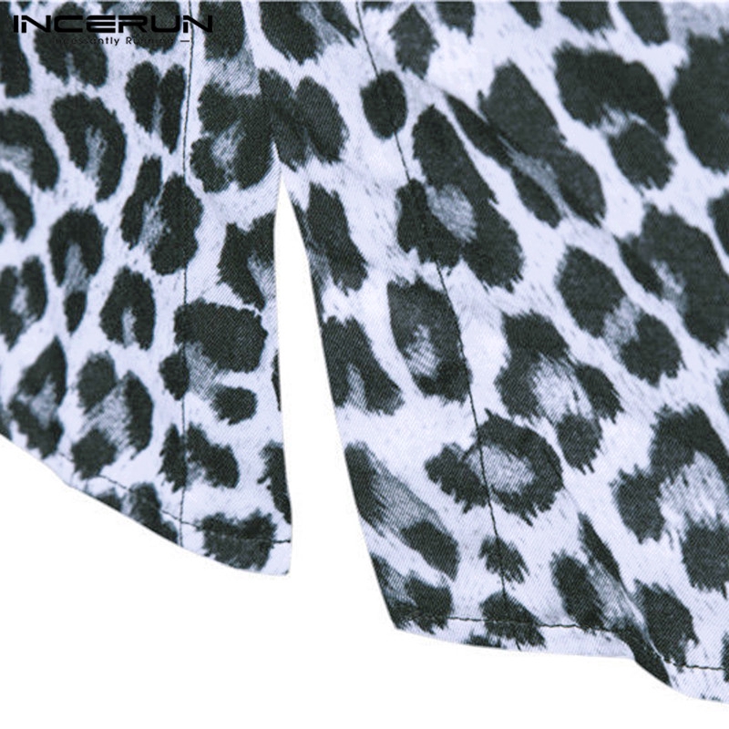 Áo Sơ Mi INCERUN Tay Dài Hoạ Tiết Da Báo Thời Trang Nam