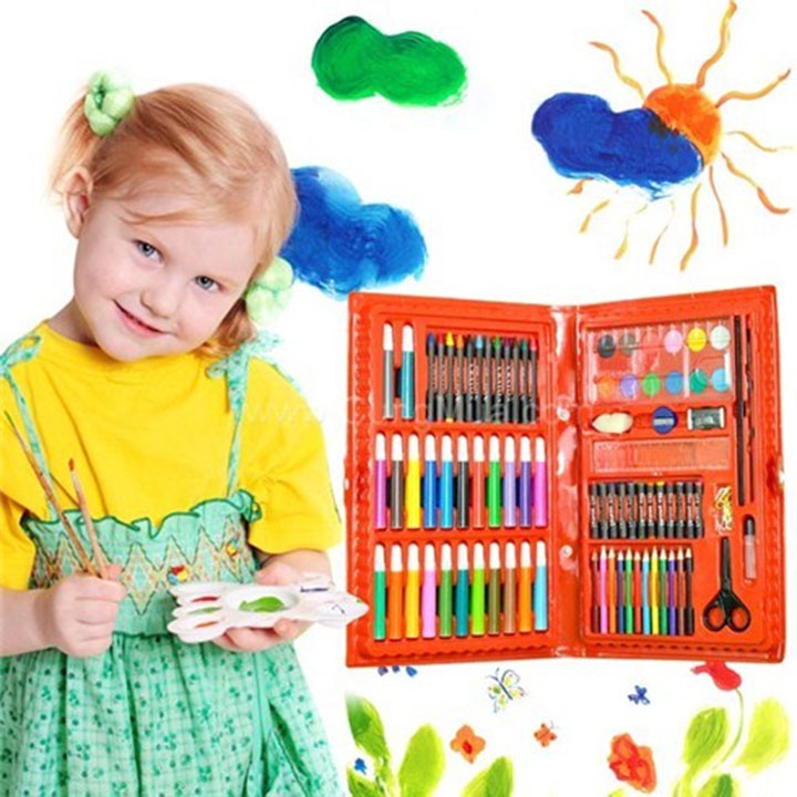 Hộp màu vẽ 86 món bút lông màu nước màu sáp bút chì màu giúp cho bé sáng tạo những bức tranh đẹp - TE0248