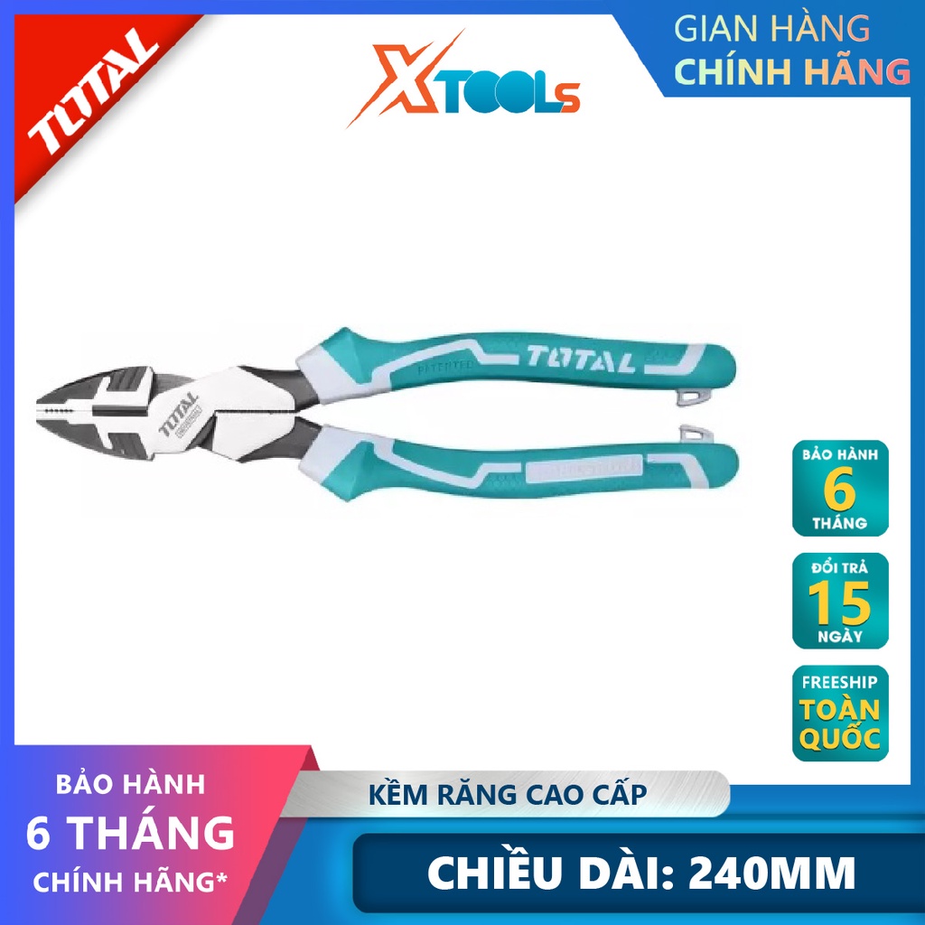 Kìm điện cao cấp TOTAL THT210906S | Chất liệu bằng thép CR-V, đen bóng, Kích thước 9.5&quot;/240mm, Trọng lượng 0.5kg, bấm, c