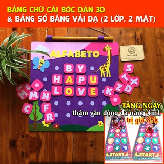 Bảng chữ cái bóc dán 3D 2 mặt tiếng anh, tiếng việt & bảng số cho bé gái, bé trai