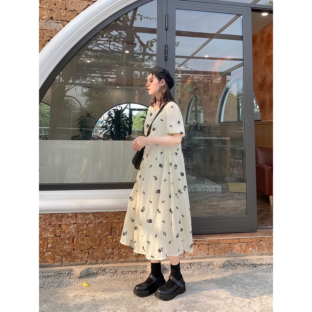 VÁY BABY CỘC TAY BE HOA HỒNG ĐEN | BigBuy360 - bigbuy360.vn