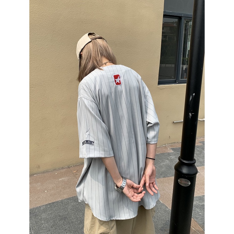 Áo khoác bóng chày ngắn tay form rộng kiểu dáng retro cho nam nữ